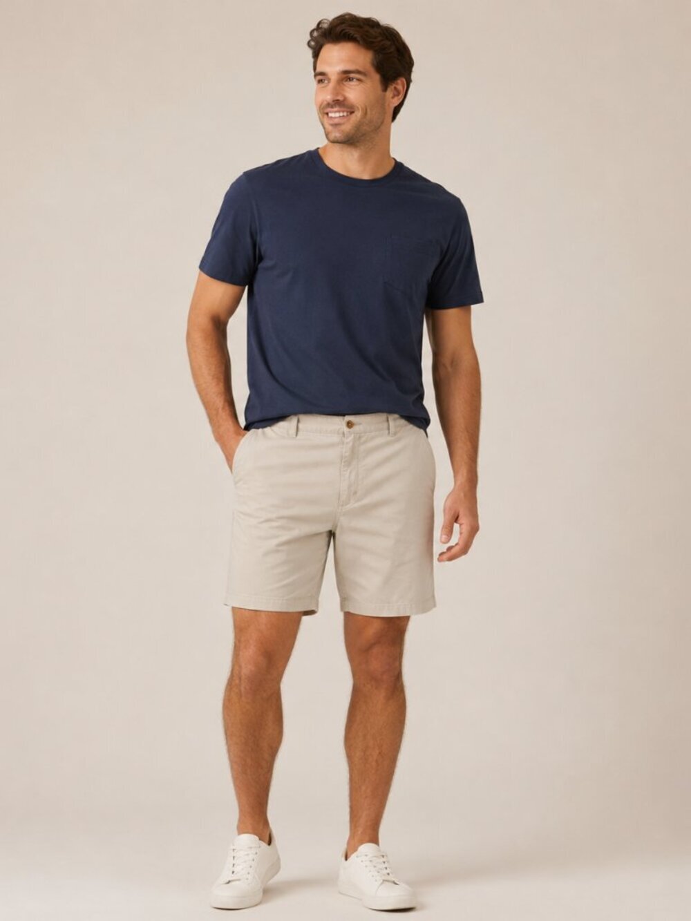 George Mens 34 x 7 Beige Khaki Flat Front Pockets Cotton Casual Chino Shorts